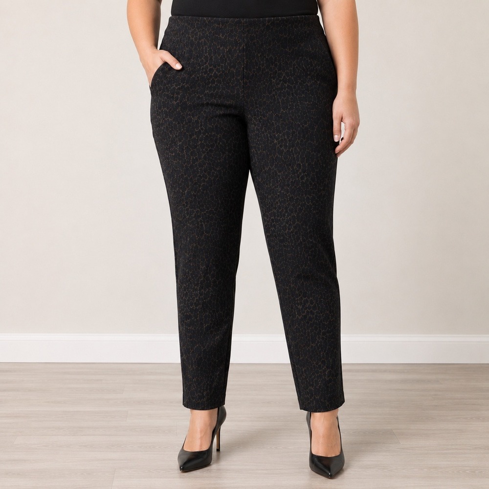 Chicos Fabulously Slimming Ankle Pants Black Leopard Print Size 2 Large Elastic